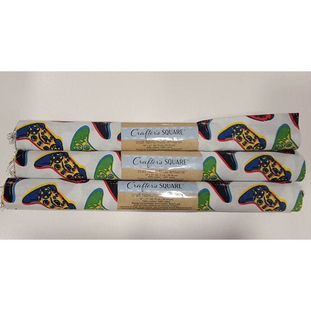Crafter Square Video Game Remote Control Cotton Fabric 3 Fat Quarter New